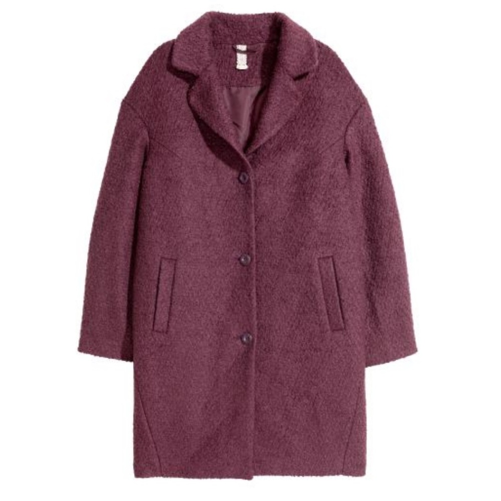 H&M Wool-blend bouclé coat in Plum size US 8